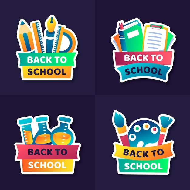 Vector gratuito colección de insignias de regreso a la escuela de diseño plano