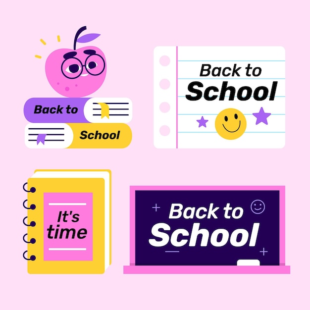 Colección de insignias de regreso a la escuela de diseño plano