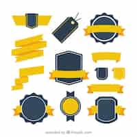 Vector gratuito colección insignias retro con cintas amarillas