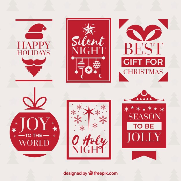 Vector gratuito colección de insignias rojas retro de navidad