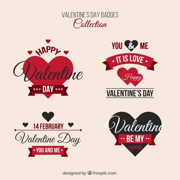 Vector gratuito colección de insignias de san valentín con detalles negros