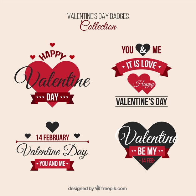 Colección de insignias de san valentín con detalles negros