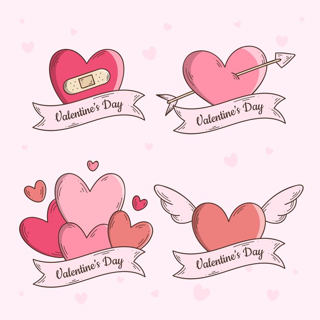 Colección de insignias de San Valentín dibujadas a mano