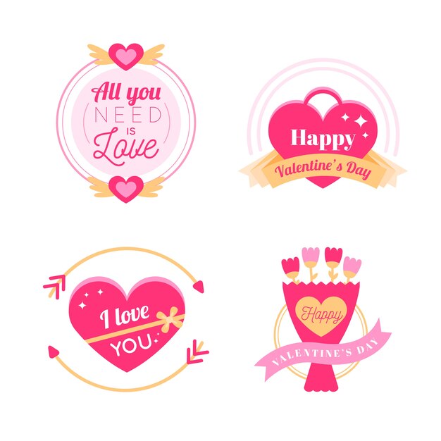 Vector gratuito colección de insignias de san valentín en diseño plano