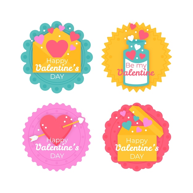 Vector gratuito colección de insignias de san valentín en diseño plano