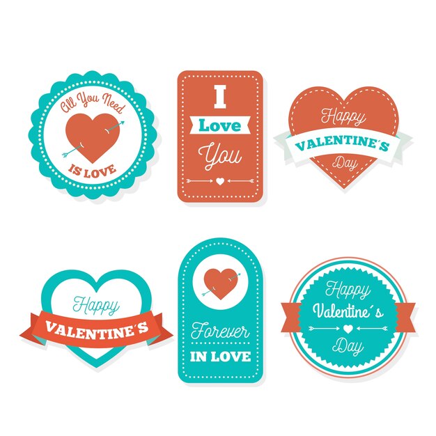 Vector gratuito colección de insignias de san valentín de diseño plano