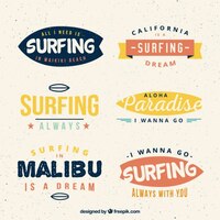 Vector gratuito colección de insignias de surf de colores