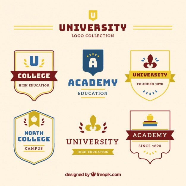 Colección de insignias de universidad en estilo elegante