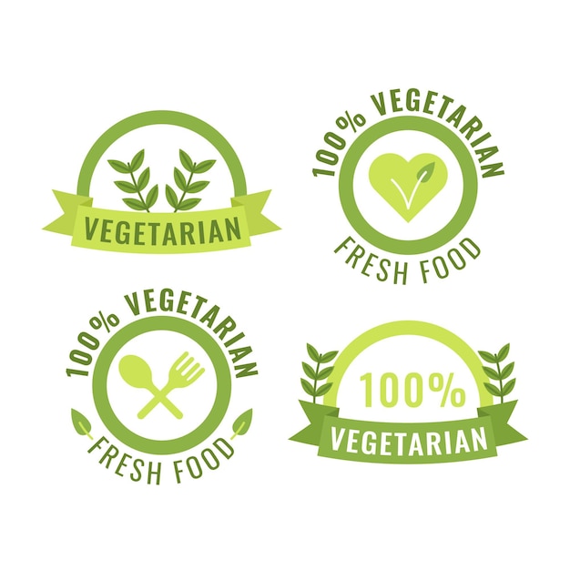 Vector gratuito colección de insignias vegetarianas de diseño plano