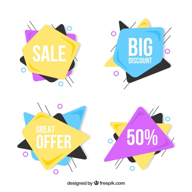 Colección de insignias de venta en estilo plano