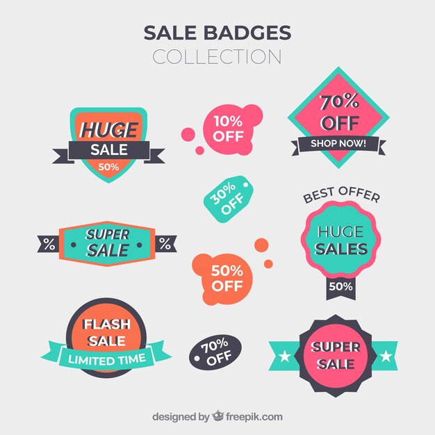 Colección de insignias de venta  en estilo plano