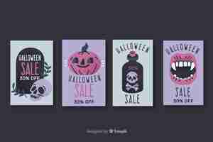Vector gratuito colección de insignias de venta de halloween dibujadas a mano