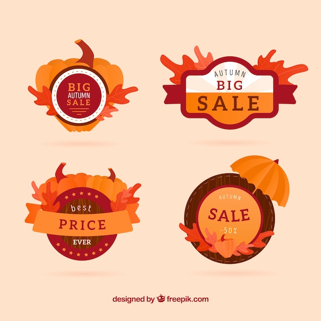 Colección de insignias de venta de otoño en estilo plano