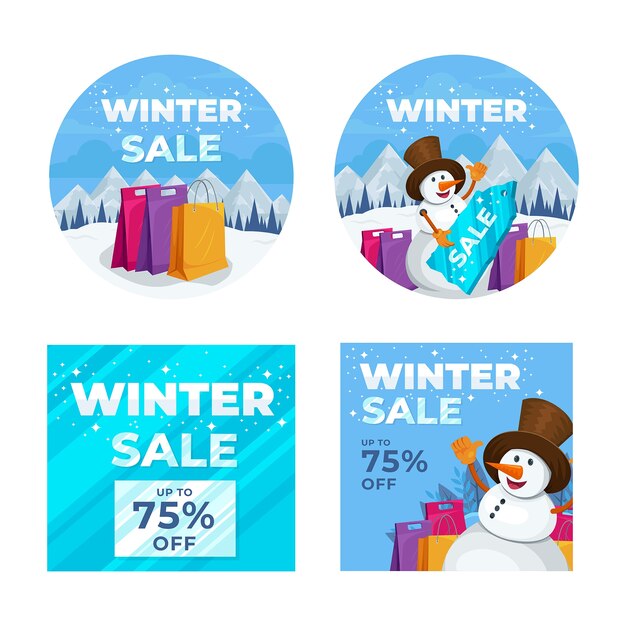 Vector gratuito colección de insignias de venta de temporada de invierno