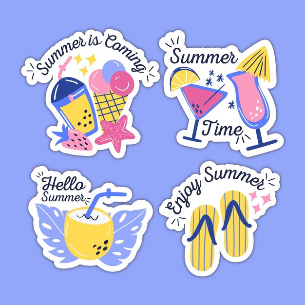 Colección de insignias de verano dibujadas a mano