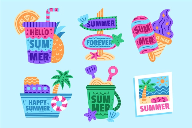 Vector gratuito colección de insignias de verano dibujadas a mano