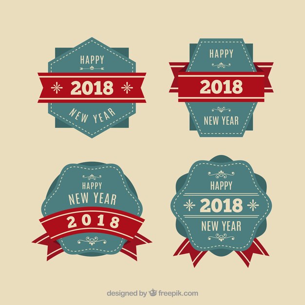 Colección de insignias vintage de año nuevo 2018 en azul y rojo