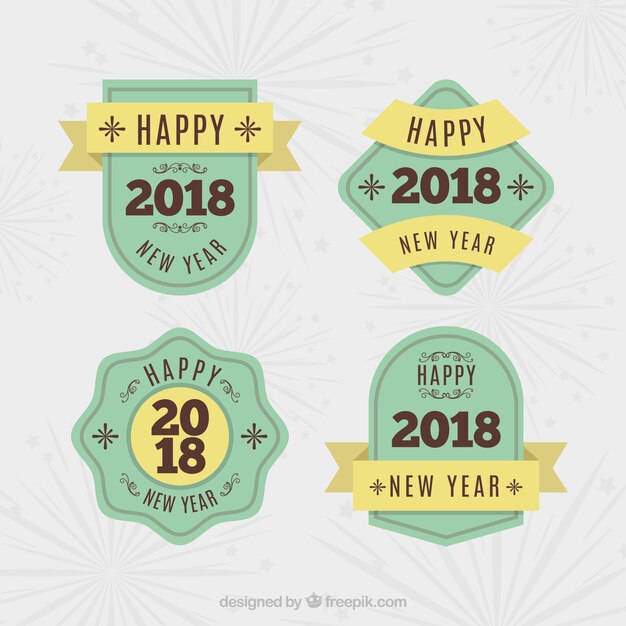 Colección de insignias vintage de año nuevo 2018 en verde y amarillo