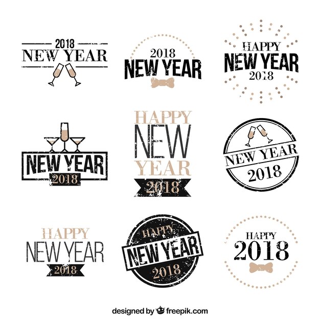 Colección de insignias vintage de año nuevo 2018