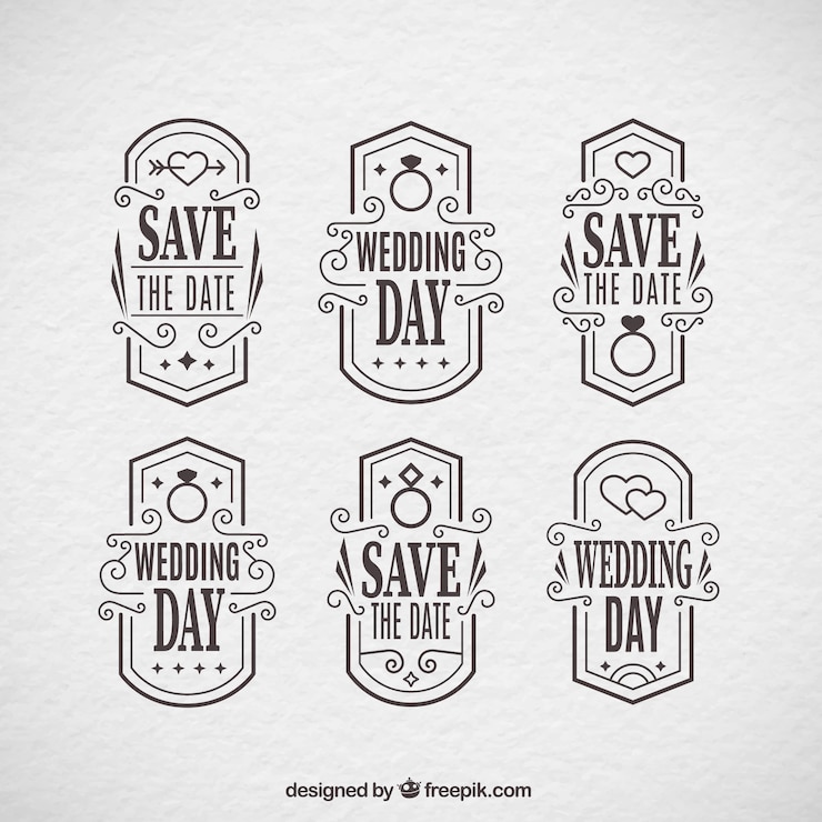 Vector gratuito colección de insignias vintage de boda decorativas