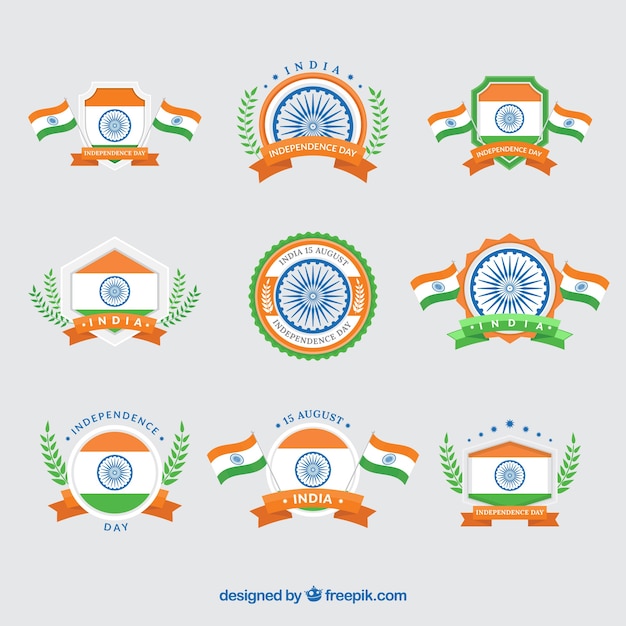 Colección de insignias vintage del día de la independencia de india