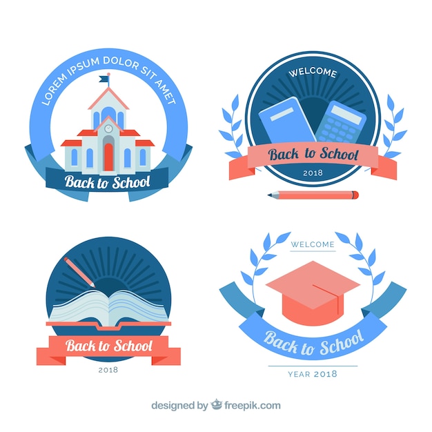 Colección de insignias de vuelta al colegio en estilo plano