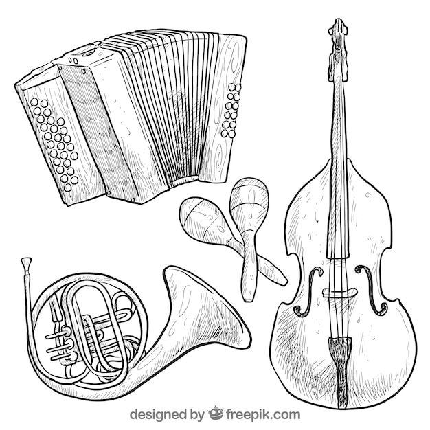 Vector gratuito colección de instrumentos dibujados a mano