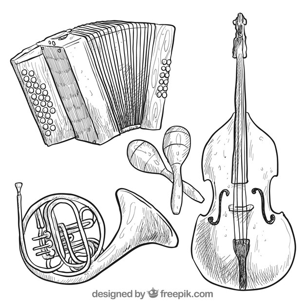 Colección de instrumentos dibujados a mano