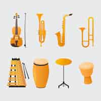 Vector gratuito colección de instrumentos musicales degradados.