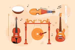 Vector gratuito colección de instrumentos musicales dibujados a mano