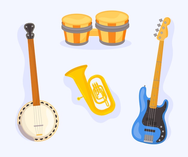 Colección de instrumentos musicales dibujados a mano