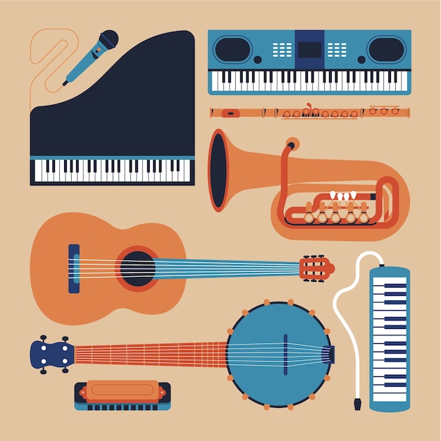 Vector gratuito colección de instrumentos musicales dibujados a mano