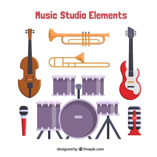 Vector gratuito colección de instrumentos musicales en diseño plano