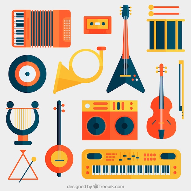 Vector gratuito colección de instrumentos planos de música