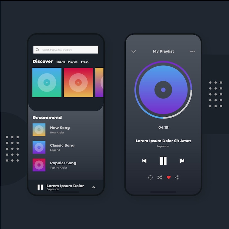 Vector gratuito colección de interfaz de la aplicación del reproductor de música