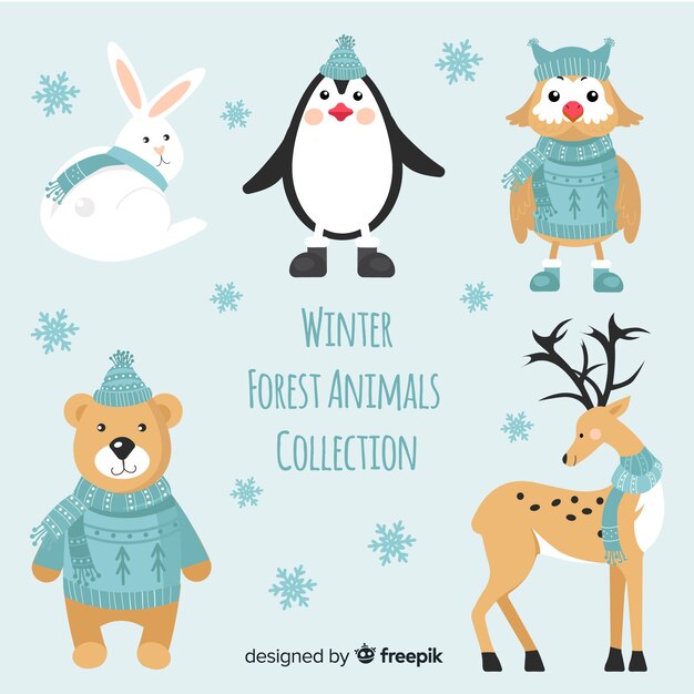 Colección invierno animales del bosque planos