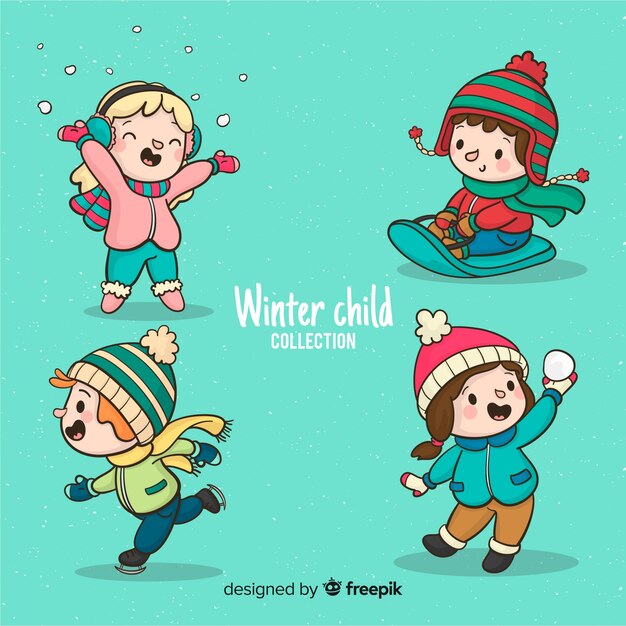 Colección invierno niños jugando