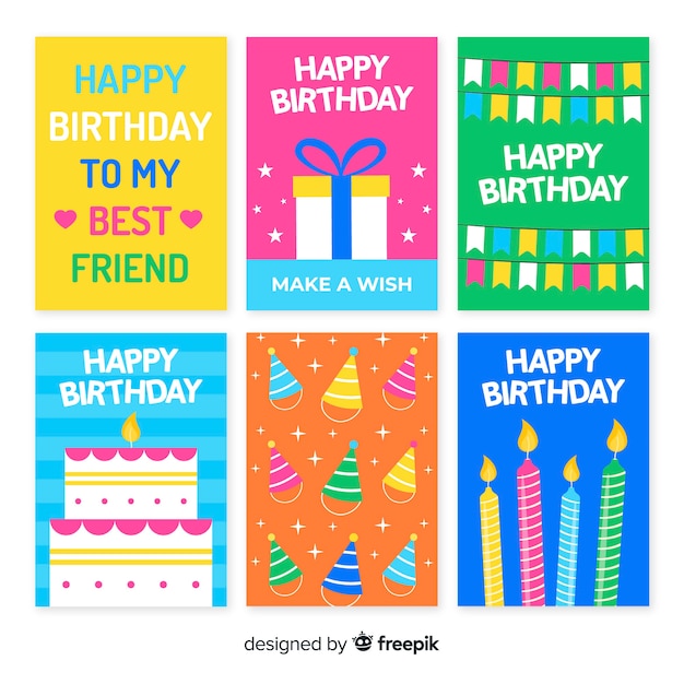 Colección de invitación de cumpleaños dibujado a mano colorido