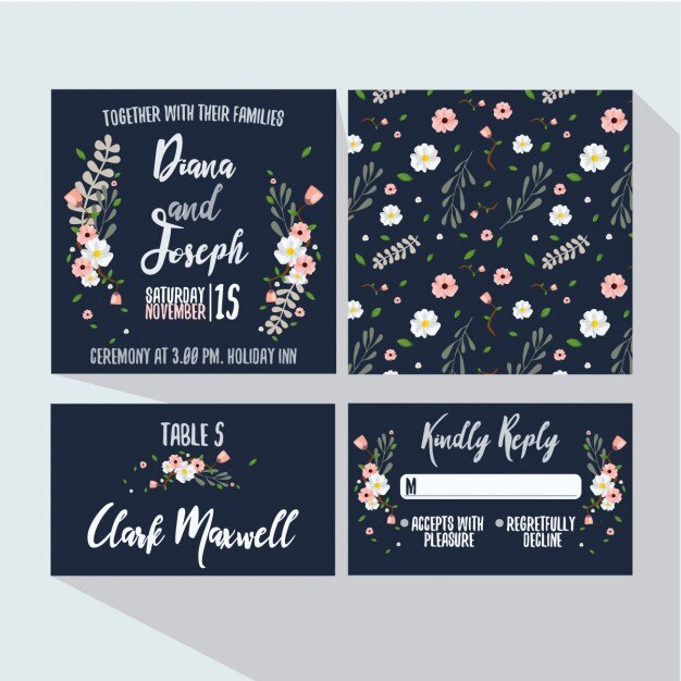 Vector gratuito colección de invitaciones de boda florales