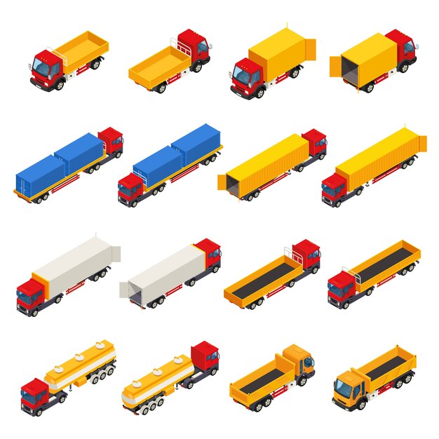 Colección isométrica de camiones de remolque