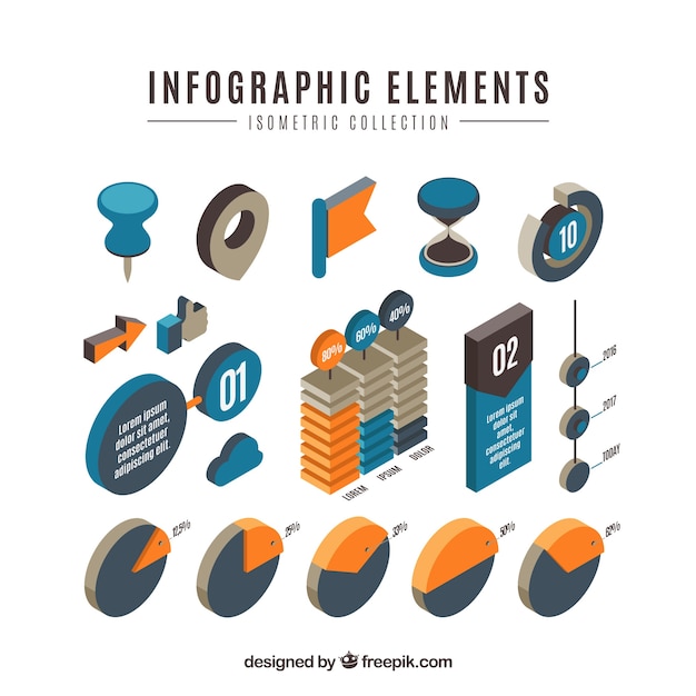 Colección isométrica de elementos infográficos