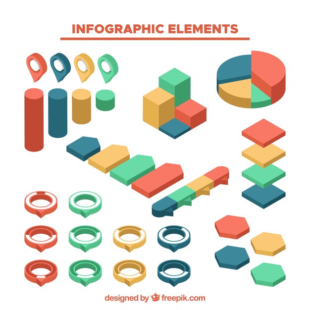 Colección isométrica de elementos infográficos