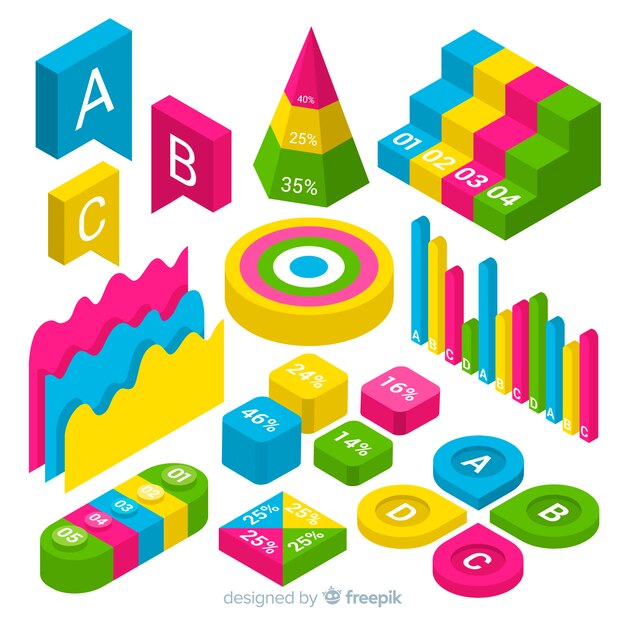 Colección isométrica de elementos infográficos