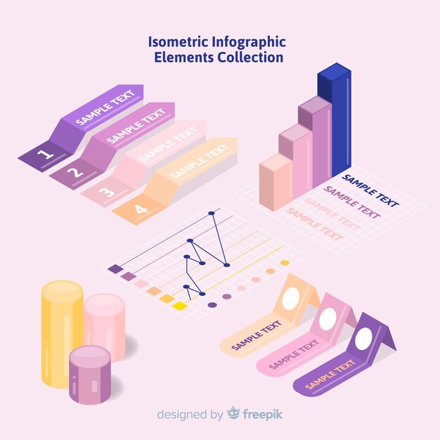 Colección isométrica de elementos infográficos