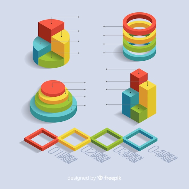 Colección isométrica de elementos infográficos