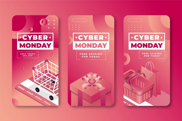 Colección isométrica de historias de instagram de cyber monday