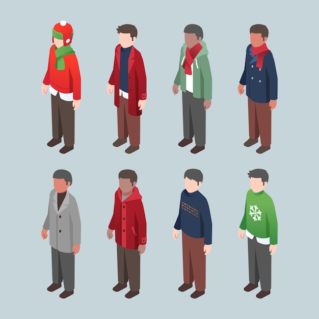 Colección isométrica de personas de invierno