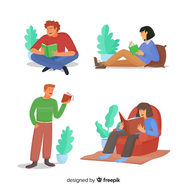 Colección de jóvenes leyendo libros
