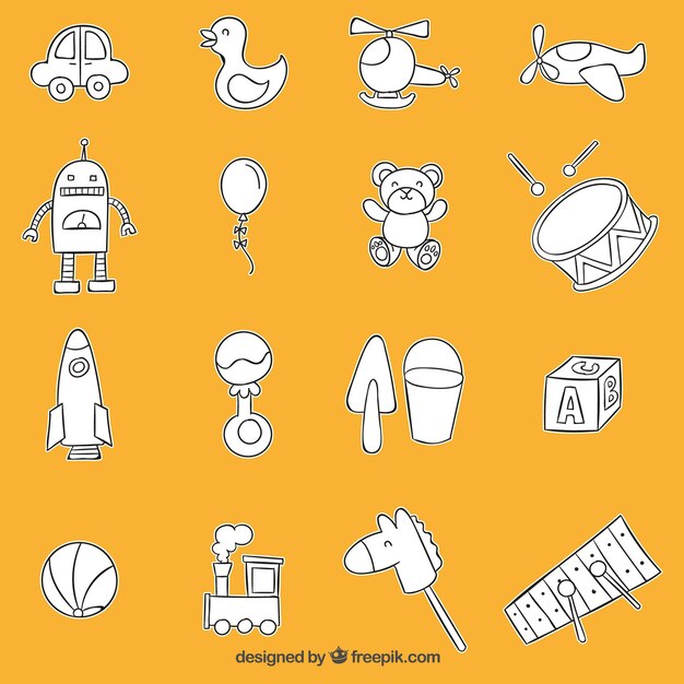 Colección de juguetes esbozados