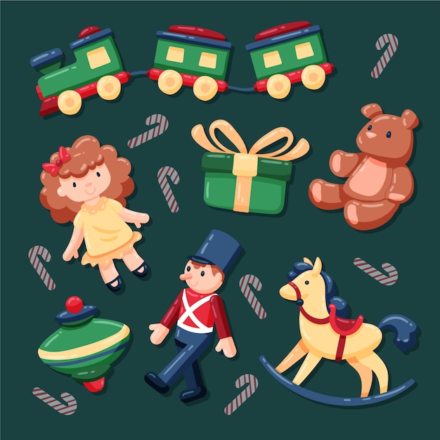 Colección de juguetes navideños dibujados a mano